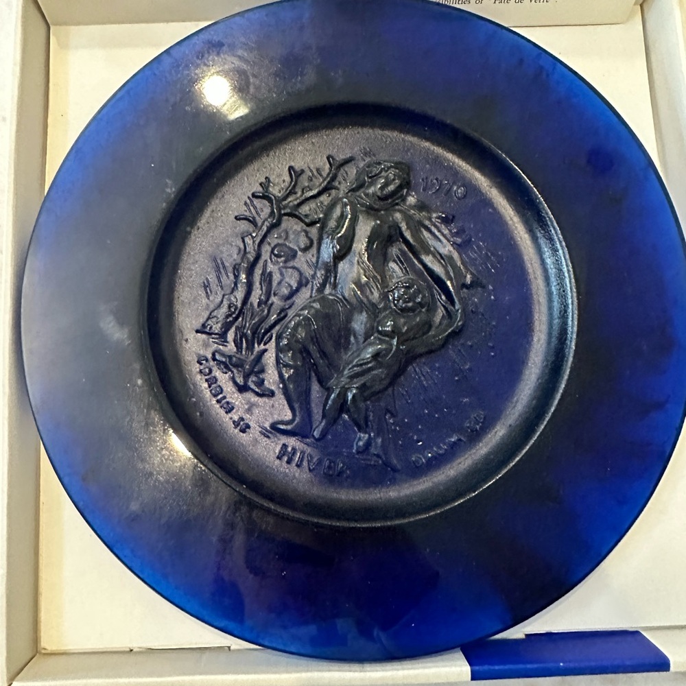 Vintage Daum Pate De Verre Four Seasons Plates in Original Boxes numbered 653 - Picture 7 of 11